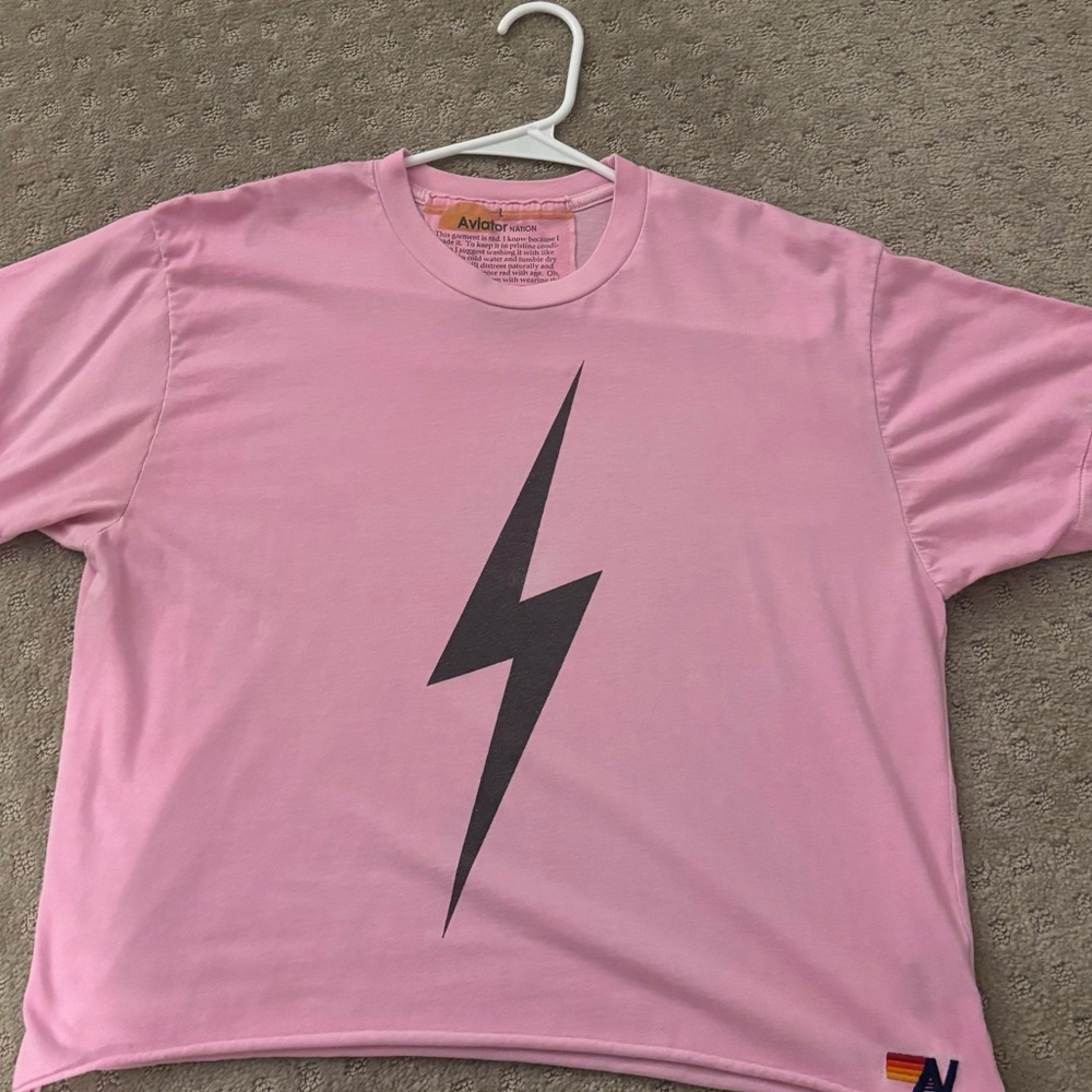 Aviator Nation Pink Lightning Bolt Tee LARGE
